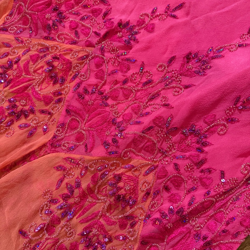 Vintage Y2K 100% Silk Beaded Dress Vintage Beaded Dress Fairy Ombré Rainbow Prom - Picture 15 of 17